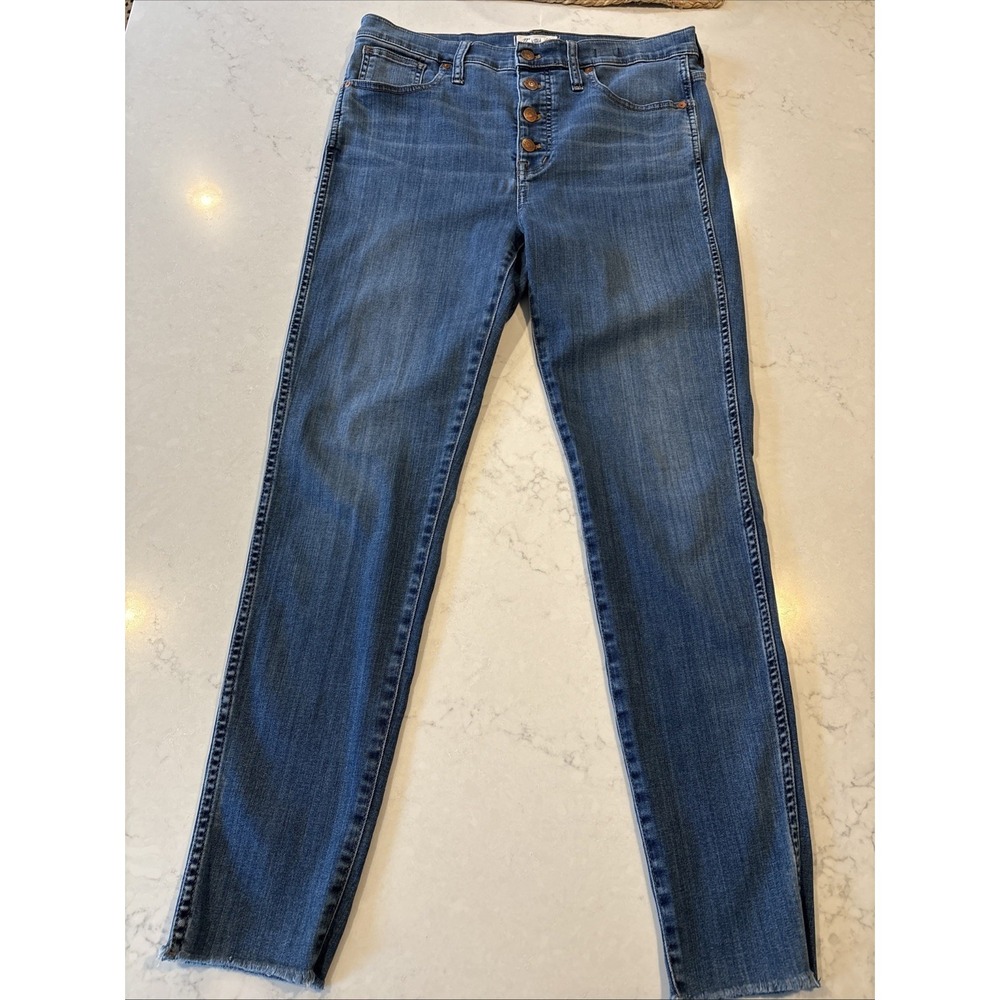 Madewell Women's 31T 10" High Rise Skinny Jeans Casual Button Fly Med Blue Fray